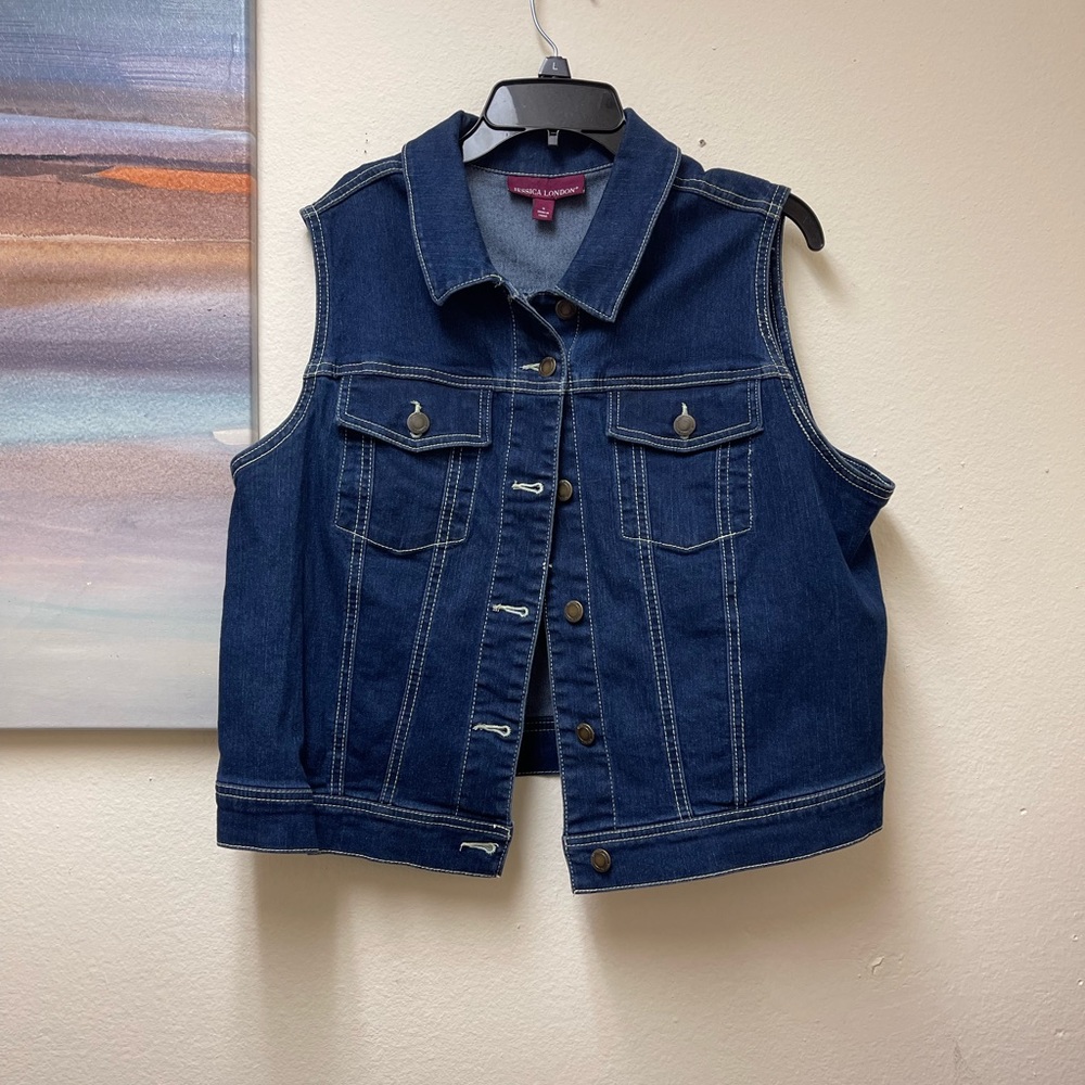 Jessica London Blue Jean Jacket  Denim Unlined Size 16 EUC